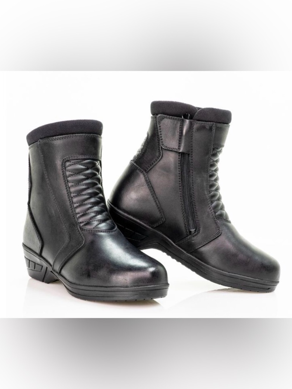Women's Black Combat Moto Boots - Side Zip Riding Boots